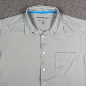 Magna Ready Shirt Mens M Gray Mesh Stretch Pocket Short Sleeve Woven Magnetic